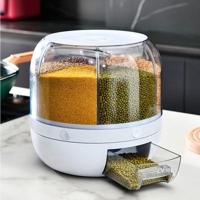 Dispenser per cereali rotante a 360 gradi Scatola per alimenti secchi in chicchi di riso a 6 griglie Alimenti da cucina a prova di insetti