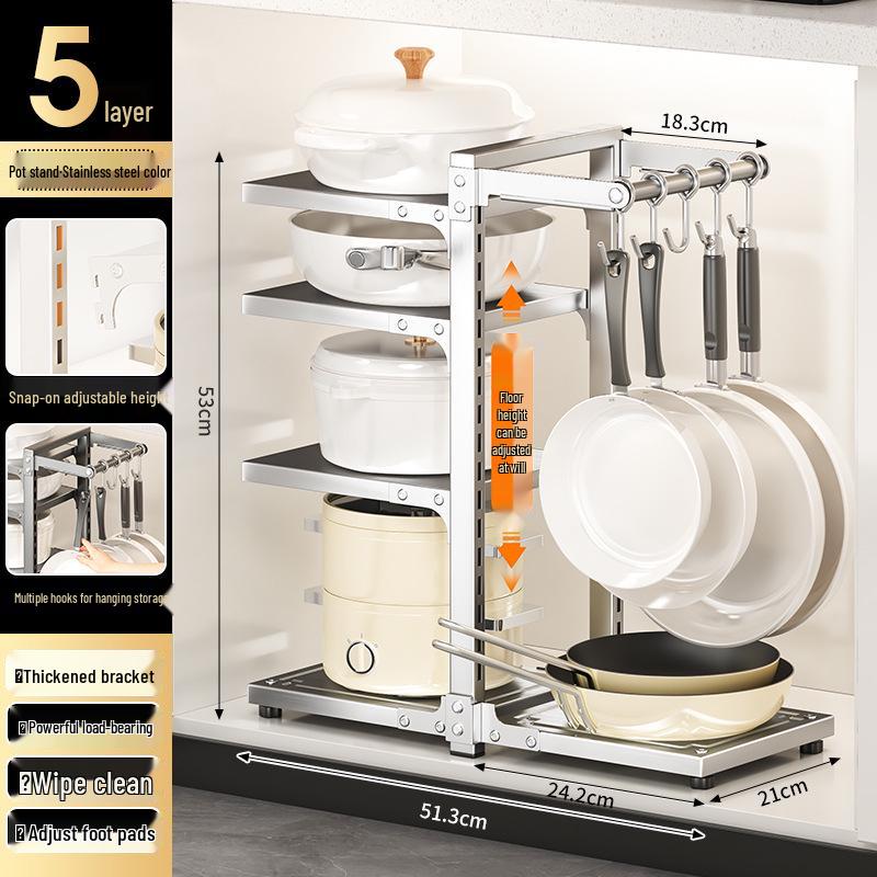 Layered Kitchen Storage Rack for Cookware & Utensils