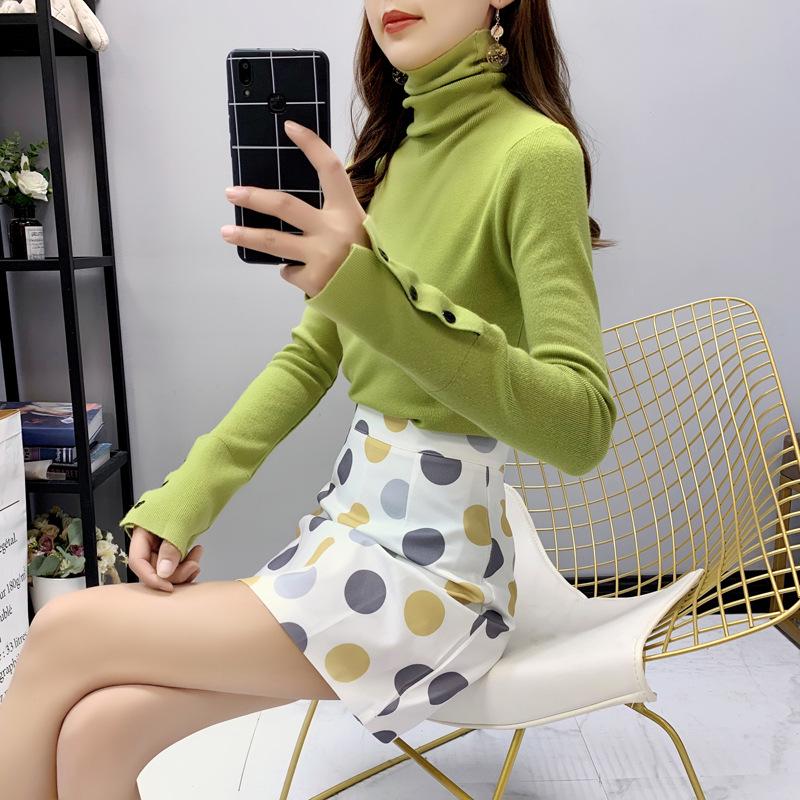 Women's High Neck Knit Top: Versatile Slim Fit Turtleneck Sweater, Autumn/Winter 2023 Collection, Patchwork Design.