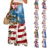 Women Summer Boho Palazzo Pants High Waist Wide Leg Printing Casual Trousers With Pockets