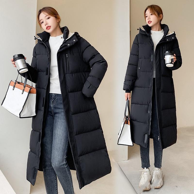 

Утепленная и удлиненная теплая приталенная куртка с хлопковой набивкой женская с капюшоном длиной до колена длинная зимняя куртка с хлопковой набивкой S чёрный
