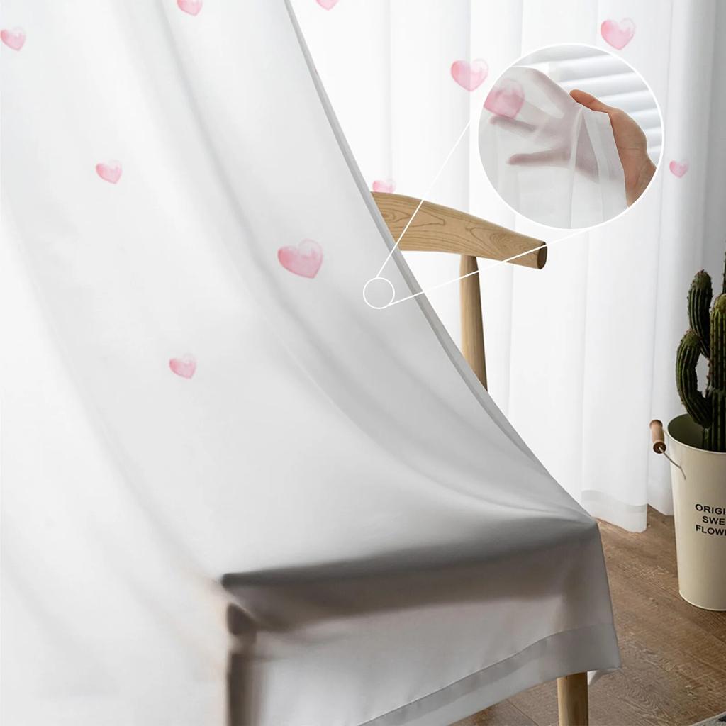 Valentine'S Day Love Watercolor Simple Sheer Curtains Living Room Bedroom Voile Window Curtain Balcony Kitchen Tulle Drapes