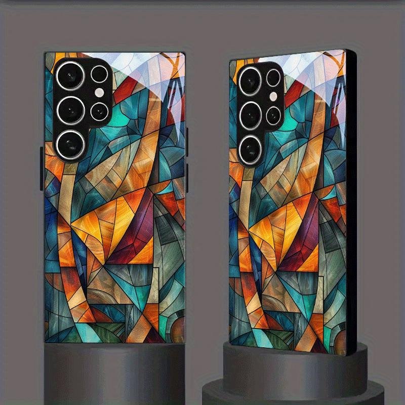 Artistic Color Geometric Mosaic pattern TPU Glass phone case suitable for Samsung S26 S25 S24 S23 S22 S21 S20 models.