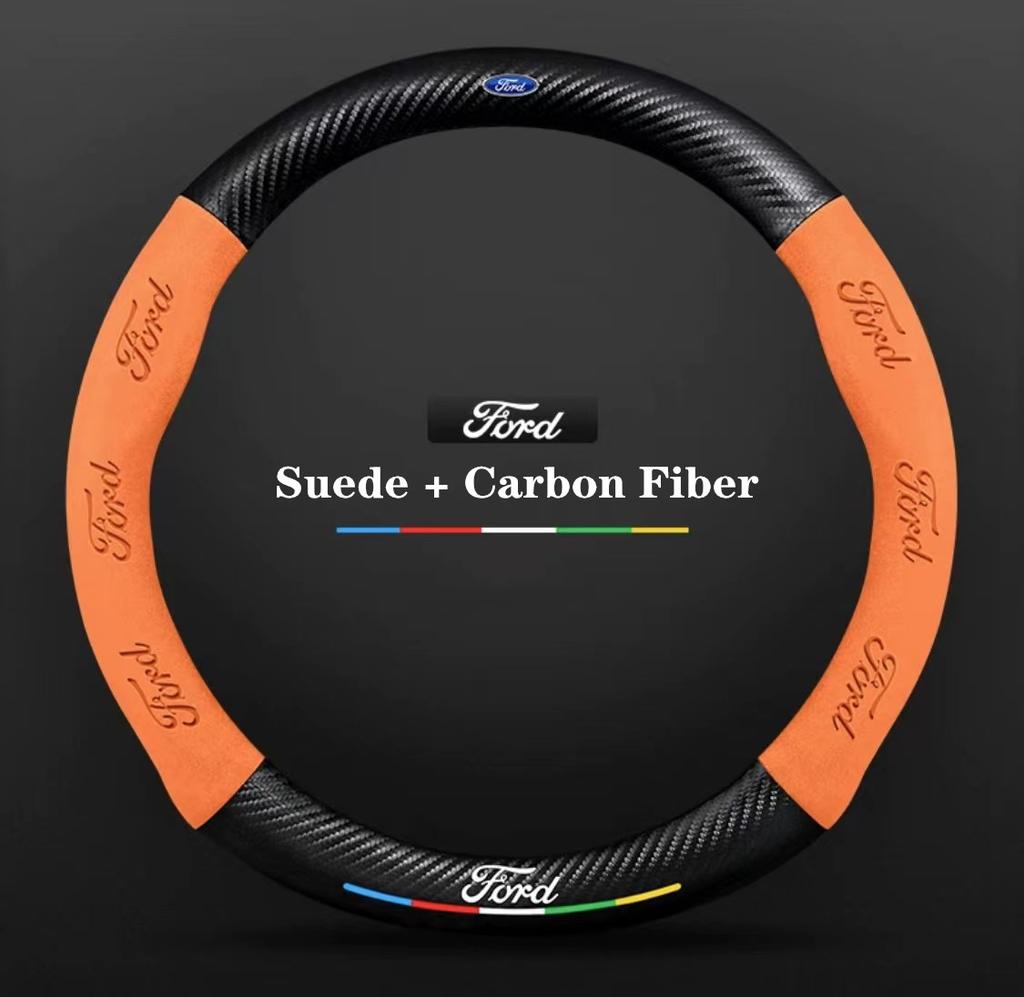 Ford ST EXPLORER EDGE Fiesta Focus Mondeo F150 Fusion Mustang Kuga Ranger Car Anti-Slip Suede Carbon Fiber Steering Wheel Cover