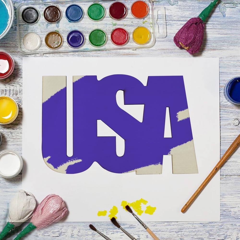 10 Pack 6 Inch Wood United States Crafts Unfinished Wooden United States Cutouts Wooden United States Hanging Ornaments DIY USA Craft Gift Tags for