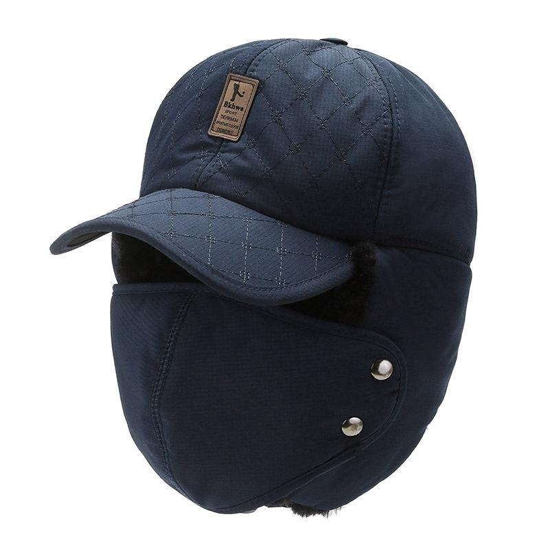 Lingge Bomber Hat Autumn Winter Men's Outdoor Cycling Cold-Proof Warm Fleece Ear Mask Hat Thick Cotton Hat