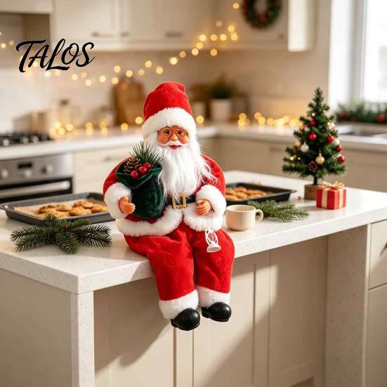 Decorative Santa Claus for Party Plush Figurine, 11.81 Inch Christmas Sitting Fabric Decorations Doll Holiday Home Decoration And Festive Scene