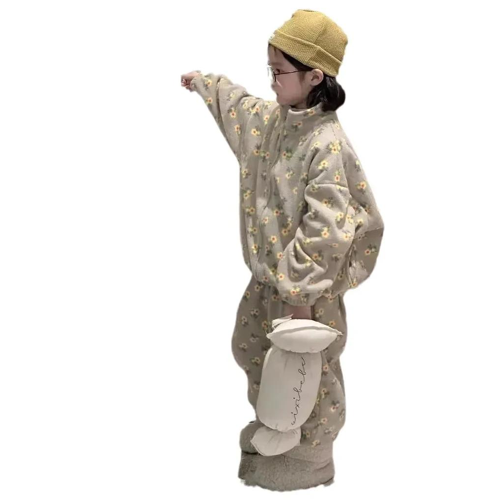 Winter Children's Korean Edition Full Print Zipper Thickened Warmth Set