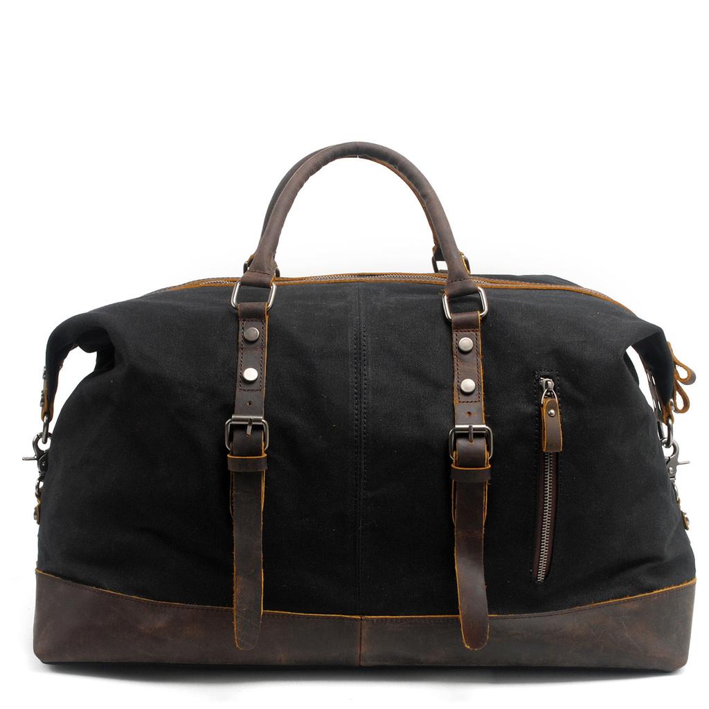 Borsa da Viaggio da Uomo di Grande Capacità, Borsa da Bagaglio a Tracolla in Tela Cerata Impermeabile Stile Europeo e Americano con Pelle Crazy Horse