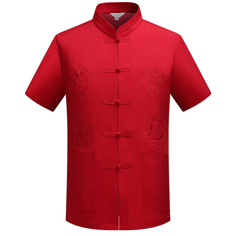 Men's Ethnic Summer Tang Suit: Short-Sleeved Stand Collar Monk Robe-Inspired Hanfu Top
