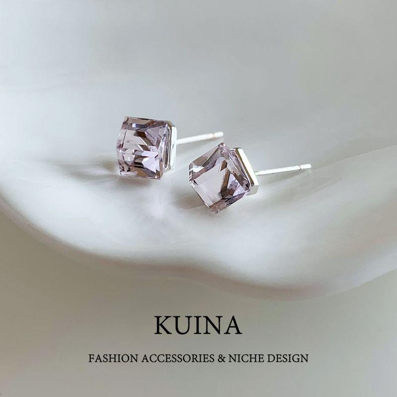 

Purple Crystal Stud Earrings for Women Simple and Light Luxury Fancy Sterling Silver Earring/Pin Unique Graceful Personality Beautiful Ear Rings