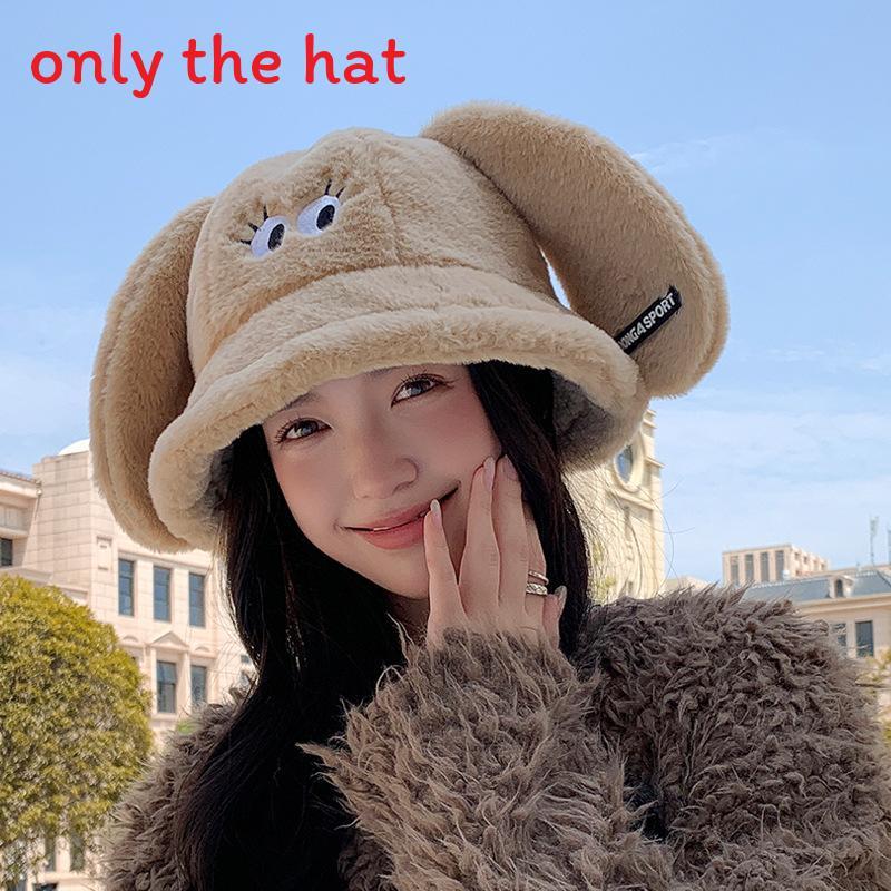 Korean Style Plush Rabbit Ears Bucket Hat With Warm Windproof Function For Outdoor Winter Wear