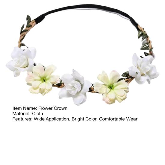 Bridal Flower Crown Boho Artificial Flower Crown Elastic Strap Hair Wreath Holiday Wedding Floral Headband for Bridesmaids Flower Girls