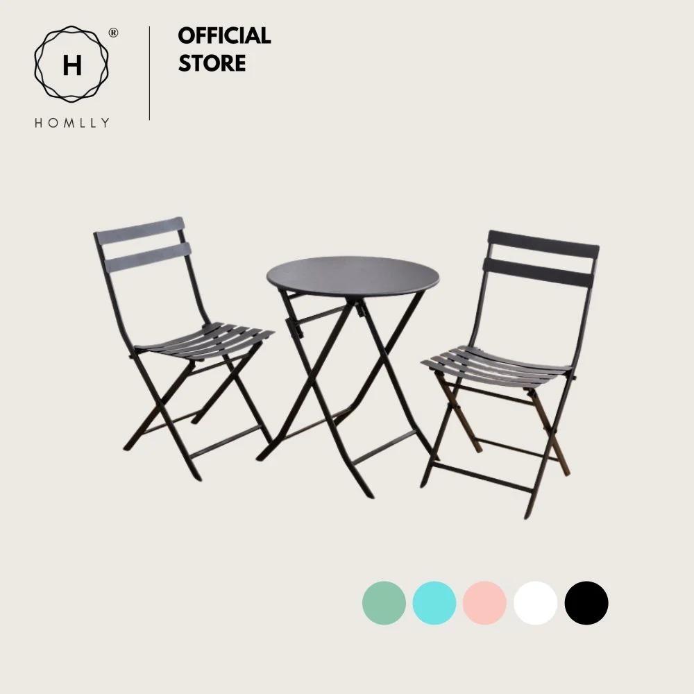 Homlly Ostoo Folding Outdoor Patio Balcony Table and Chairs (2PCS)