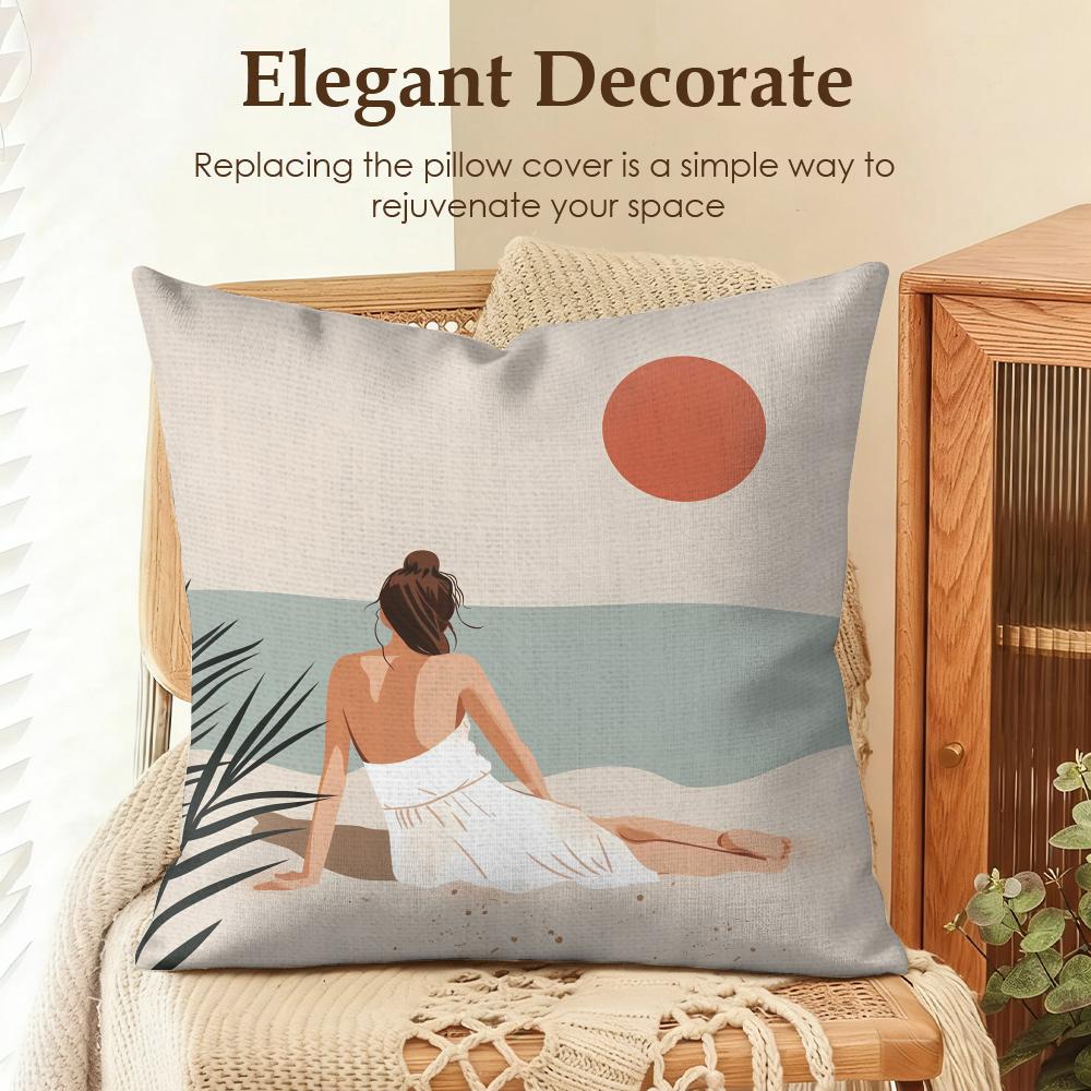 Summer Surfing Ins Art Cushion Cover Natural Linen Organic Fabric Double-Sided Printing Sofa Home Decor Gift Pillow Case