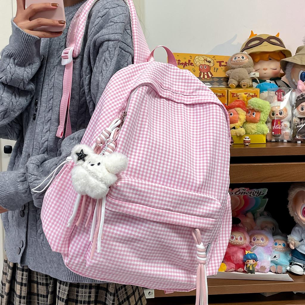 Schoolbag Japanese idyllic versatile student backpack women's small fresh plaid casual simple schoolbag travel backpack