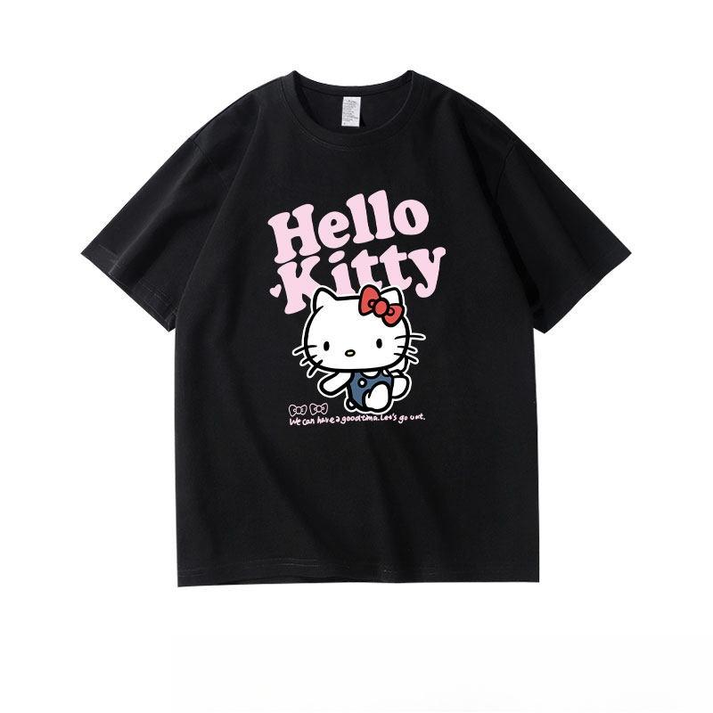 

2026 Summer Hello Kitty Pattern Printed Pure Cotton Shortsleeved Womens Tshirt Cute Sister Clothing Casual and Comfortable S