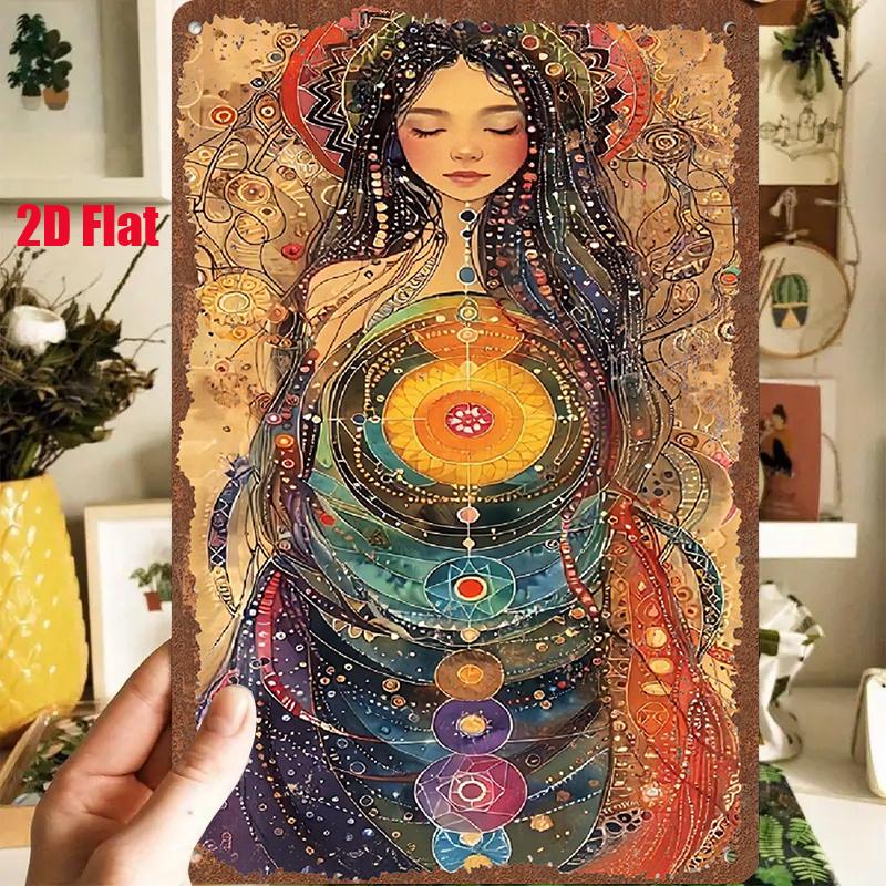 PC Vintage D Flat Metal Sign xIn Mystic Halo Lady Geometric Symbol Home Wall Decor