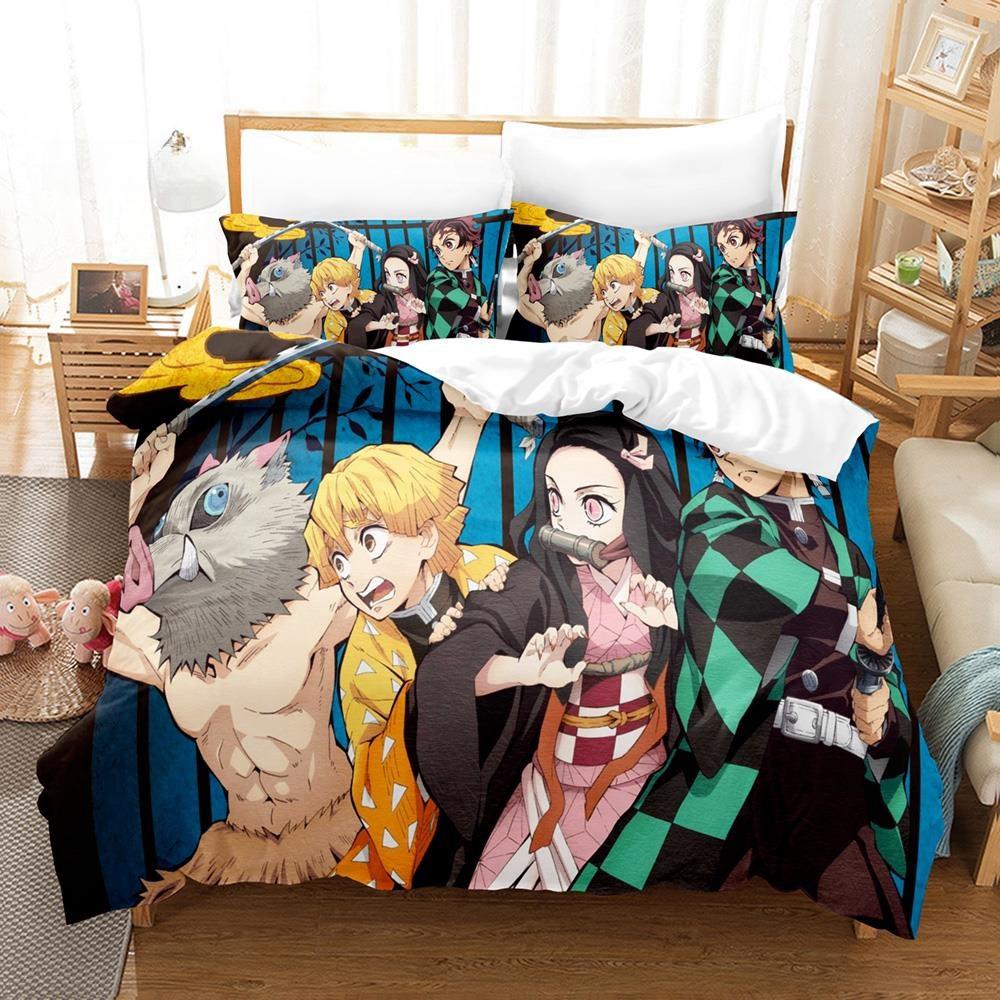 Fashion Anime Demon Slayer Bedding Collection Single Twin Full Queen King Size Bed Collection Adult Kid Bedroom Duvet Cover Collection Home Textiles