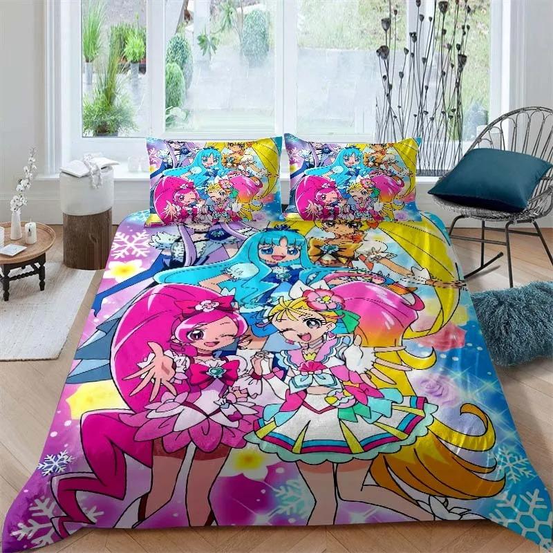 Go! Princess PreCure Anime-Themed Bedding Set Duvet Cover Bed Set Quilt Cover Pillowcase Comforter King Queen Size Boys Adult