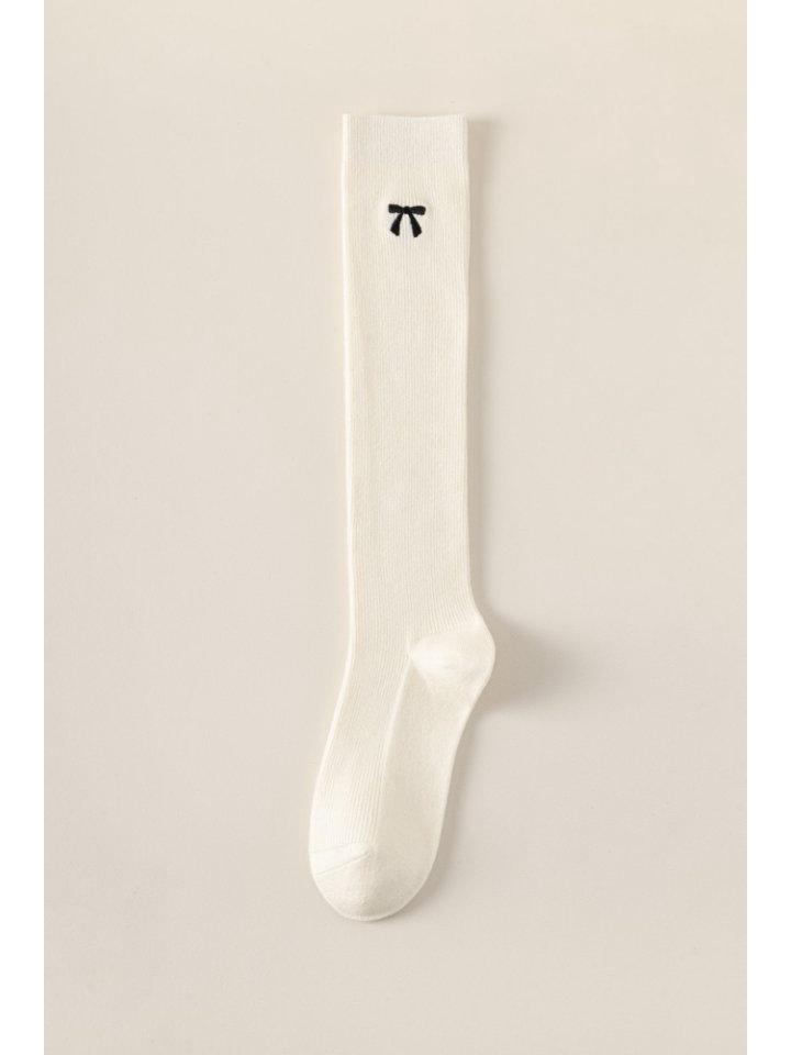 

Балетные Утягивающие Очень Длинные Носки Гольфы из Хлопка с Вышивкой Бантом до Колена One Size белый