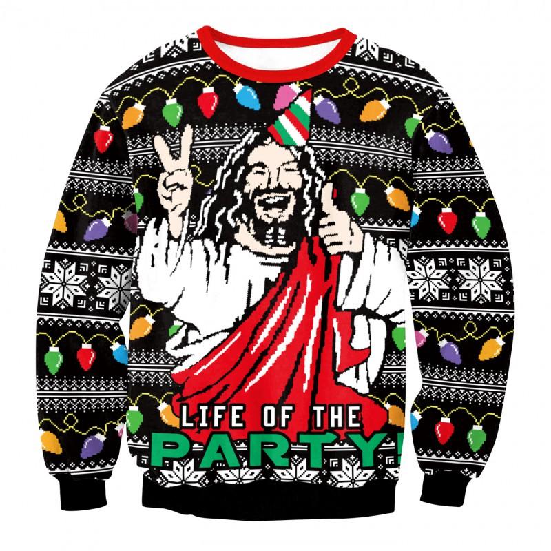 Couple Christmas Digital Print Sweatshirt Womens Crew Neck Bow Top
