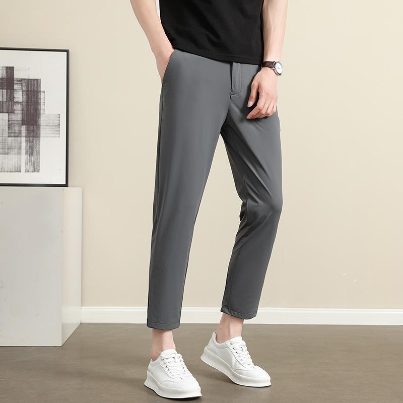 Spring and Summer Ice Silk Thin Straight Casual Pants Non-ironing and Anti-wrinkle Trousers Casual Small Pants Men's Slim Pants Men's Tide