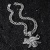 Gothic Bling 3D Pirate Skull Pendant Cuban Link Necklace 14K Gold Silver Plated Iced Punk Men Gift Statement Zinc Alloy Jewelry