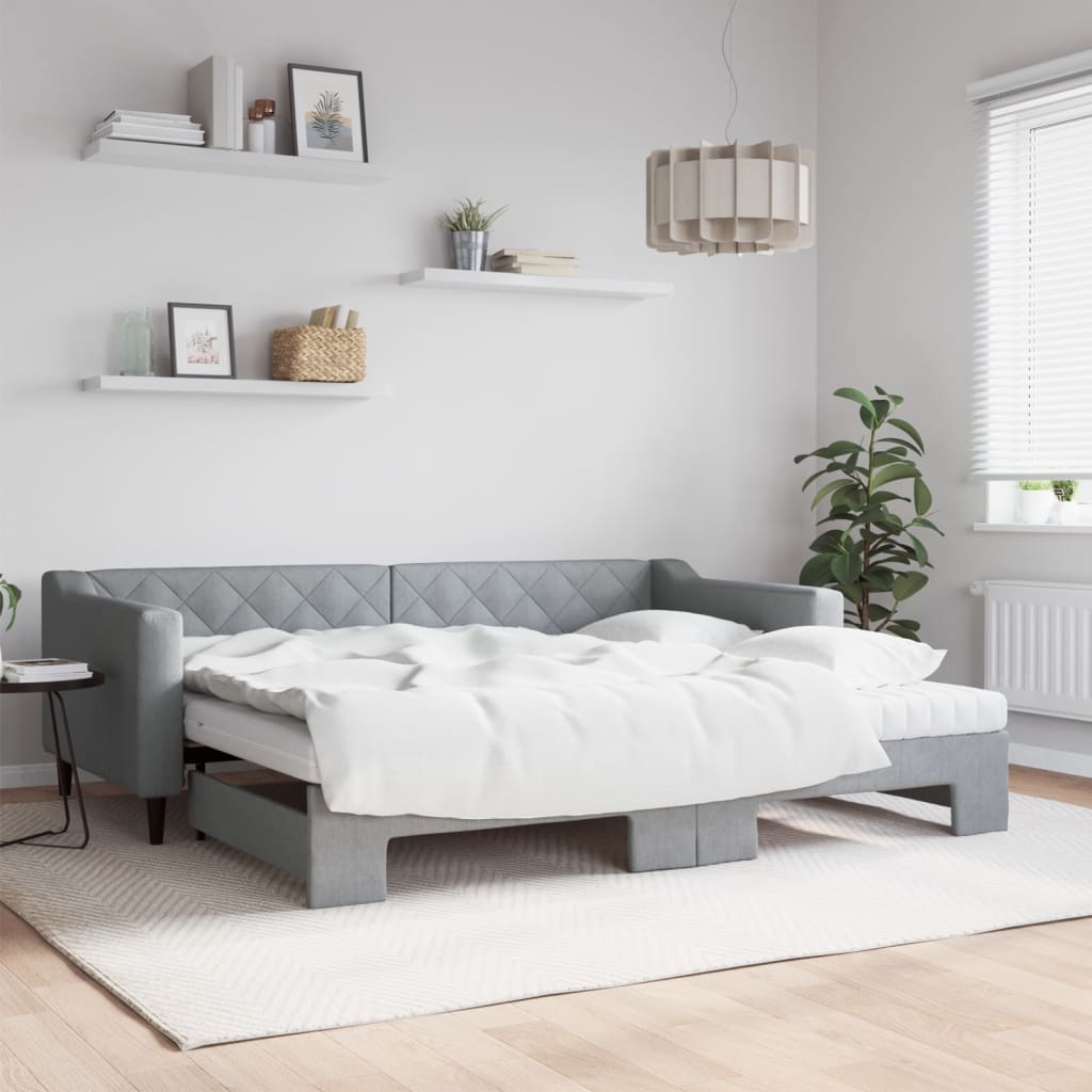 Vidaxl Sofa Rozsuwana Z Materacami, Jasnoszara, 90X200 Cm, Tkanina