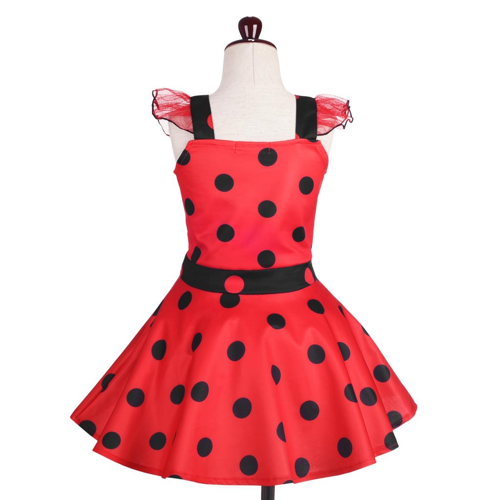 [Dressy Daisy] Girls' Ladybug Heroine Polka Dot Costume for Halloween and Christmas Parties, Skirt, Ages 8-9, Red and Black Dots