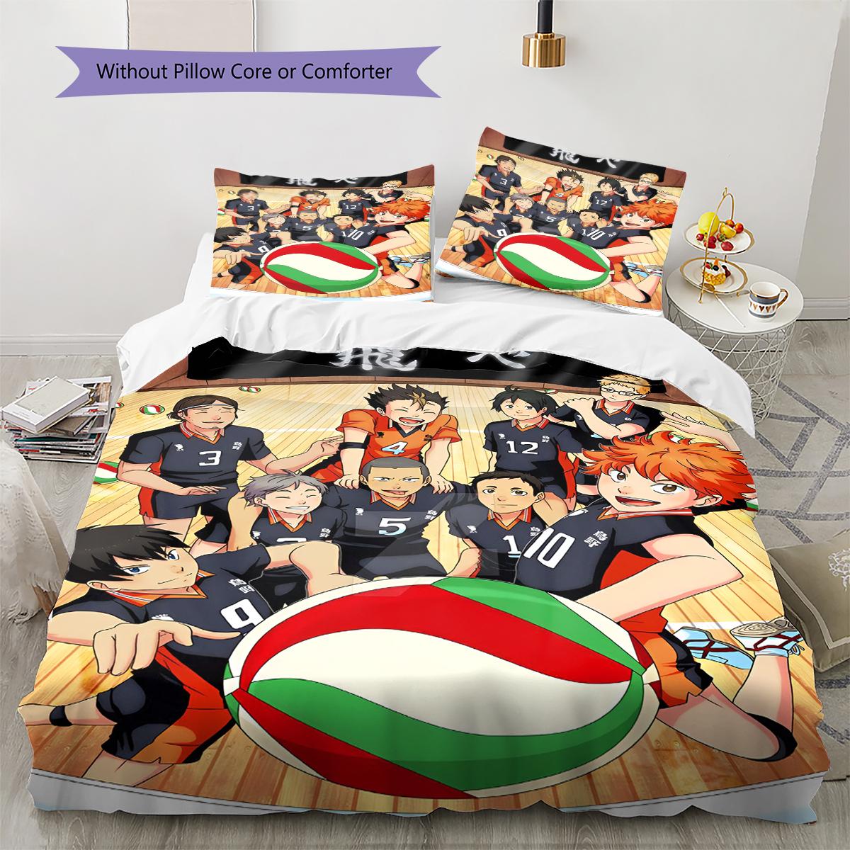 Anime-Muster Bettwäsche Steppbettdecke Set Bettbezug Kissenbezug Heimdekoration Geburtstagsgeschenk (1 Bettbezug + 2 Kissenbezüge, ohne Füllung) 135x200cm white