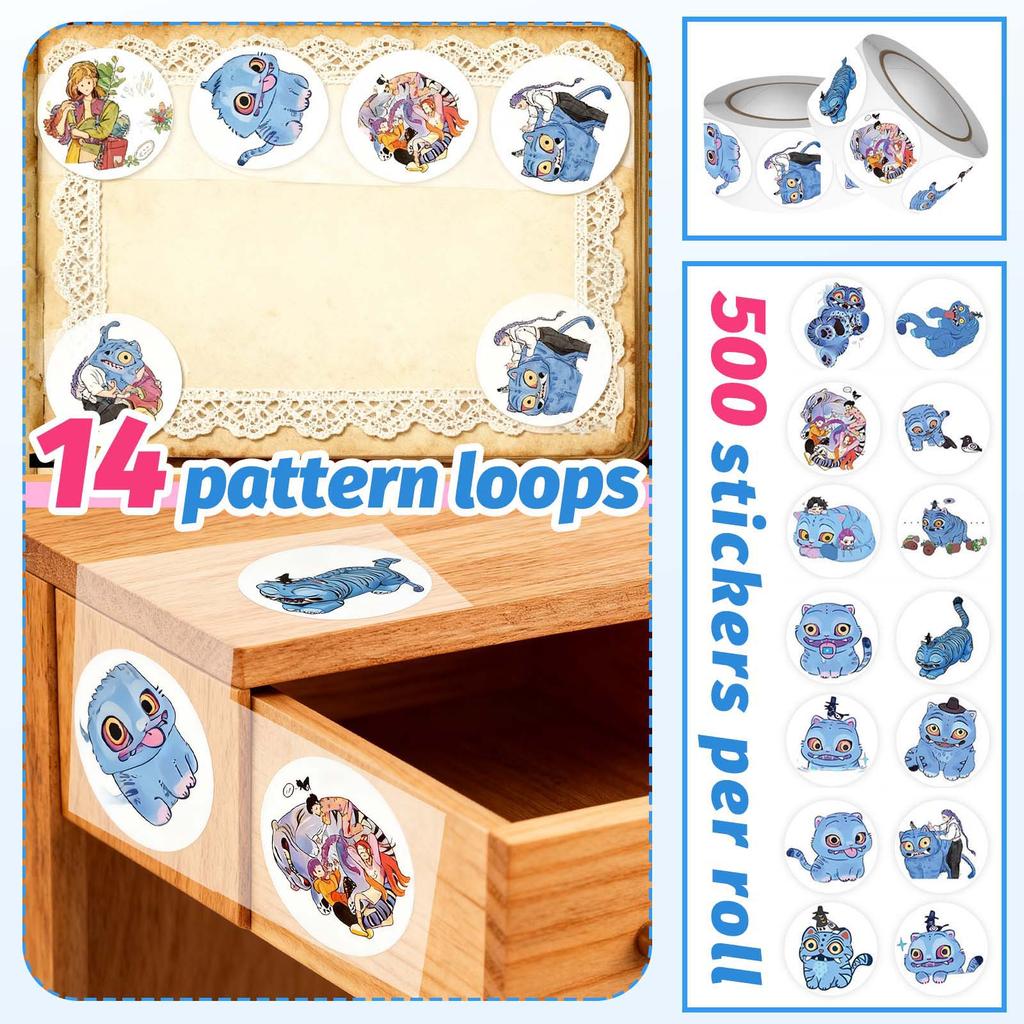 Anime Peripheral Sticker Roll, 500 Peripheral Sealing Stickers DIY Hand Journal Stationery Notebook Decoration Cutting Tape