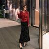 Island Song Fishtail Sequin Skirt Black A-line Midi Women's High-Waisted Autumn/Winter 2025