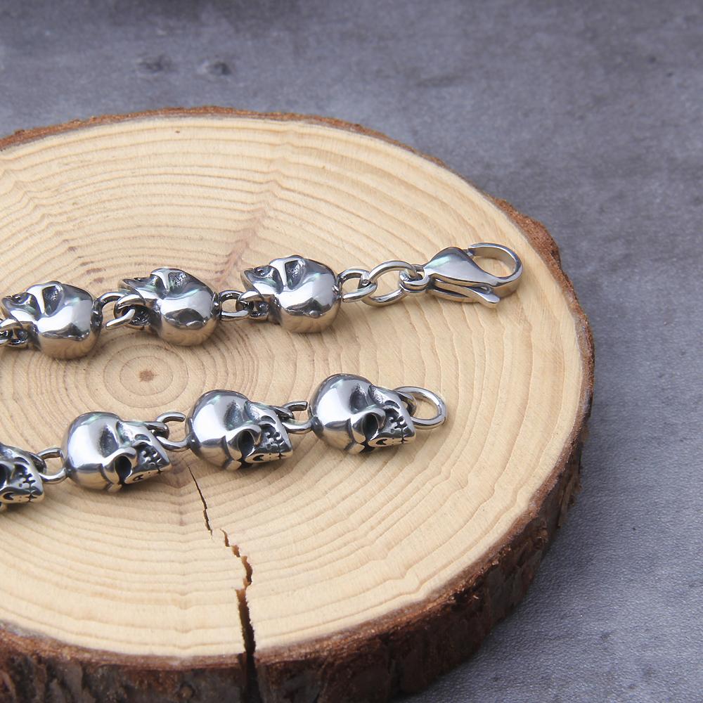 Stainless steel new design men punk skull chain necklace men fashion stainless steel charm bracelet jewelry with wooden box