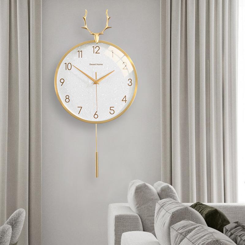 Nordic clock light luxury wall clock home living room creative wall hanging modern simple watch fashionable deer head decorative