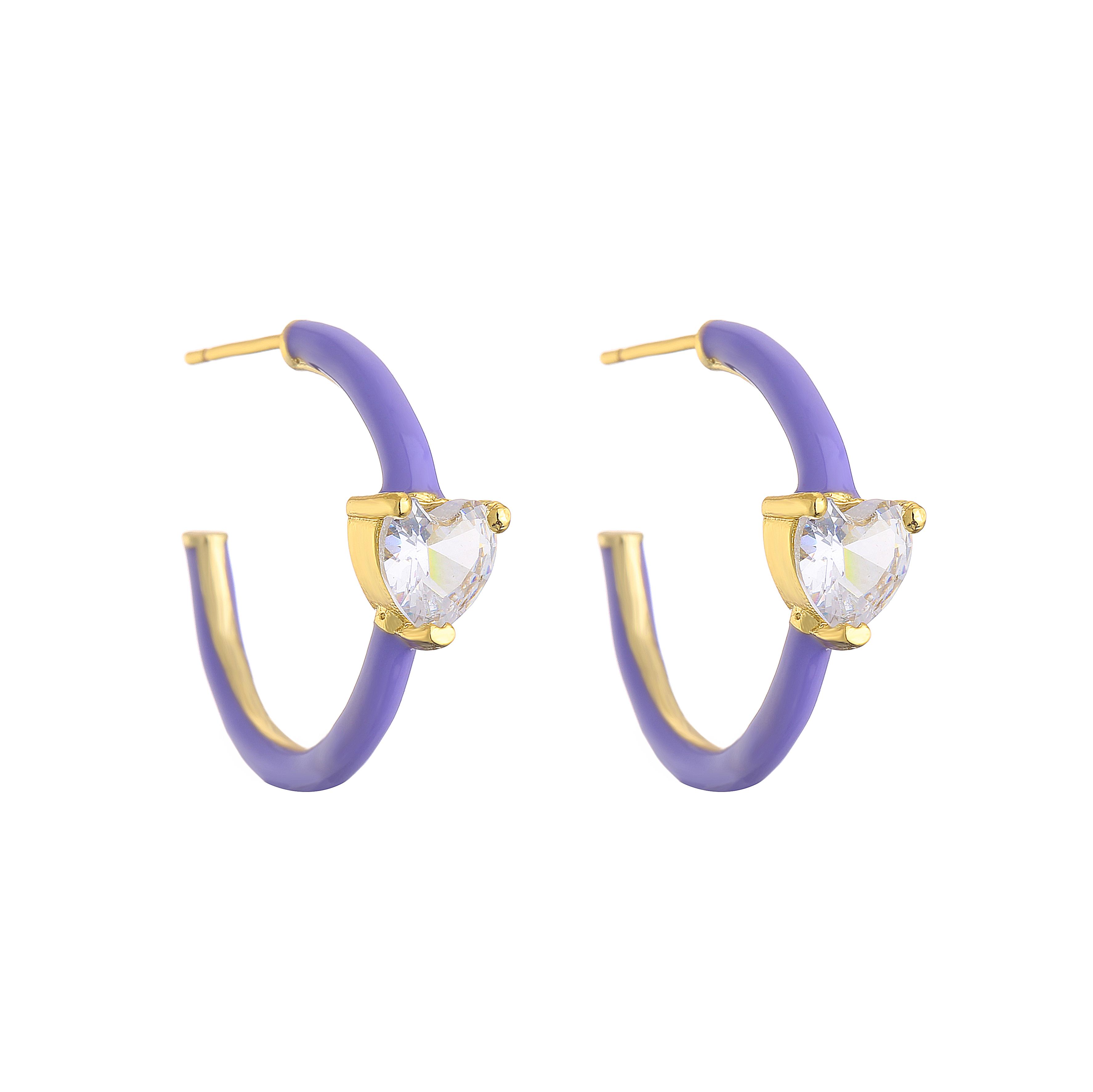 

HECHENG, 1 Pair Heart Candy Color Hoop Earrings for Women Colorful Enamel Ear studs Neon Round Sweet Circle Zircon фіолетовий