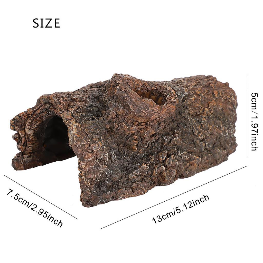 Resin Reptile Hide Cave Simulation Tree Bark Shaped Amphibians Reptile Hide Caves Landscape for Scorpion Lizard 13x7.5x5cm
