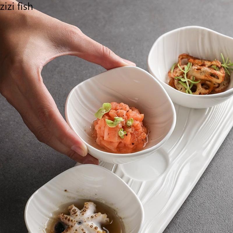 Water Ripple Ceramic Snack Bowl Seasoning Bowl Dessert Bowl Water Ripple Long Plate Dim Sum Plate Hotel Creative Tableware Set