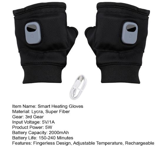 Heated Fingerless Smart Heating Gloves 3 Heat Modes Digital Display Gloves Water-Resistant Windproof Rechargeable Hand Warmers for Work Cycling Skiing