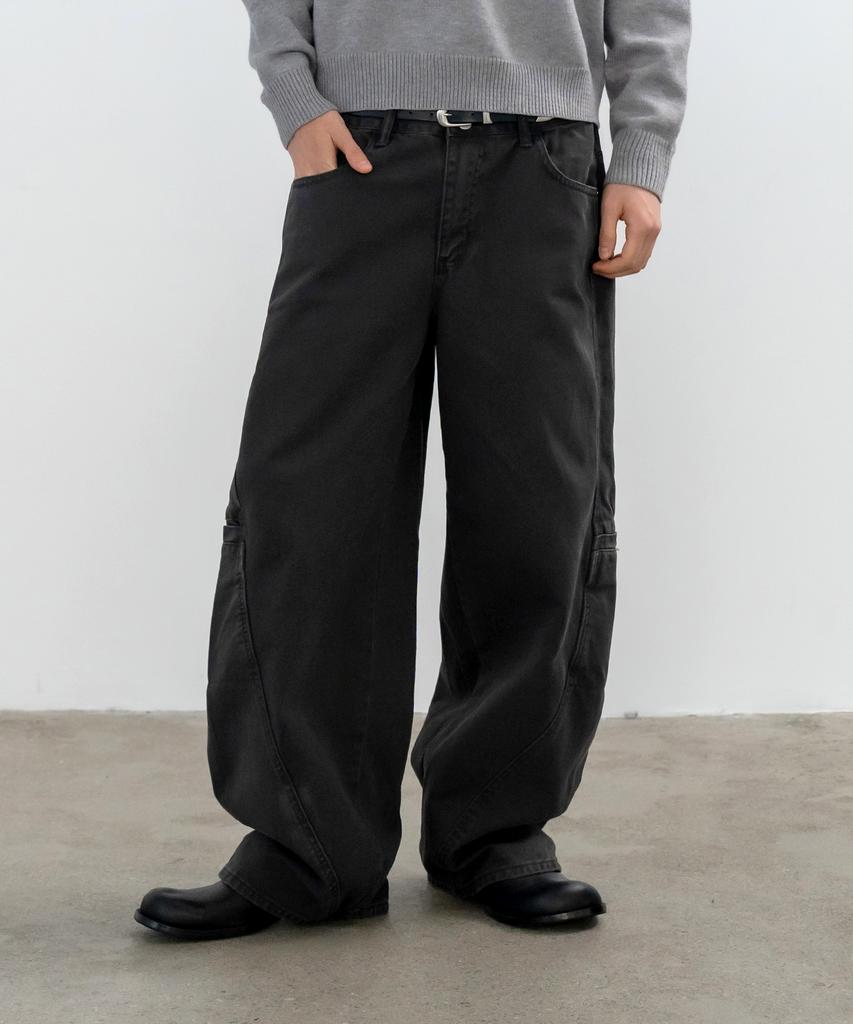 INDUST Pigment Washed Curved Wide Pants_Beige