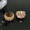 Italian Brati High-End Medieval New Product Pink Colored Treasure Gold Opening Ring Light Luxury Niche Ring