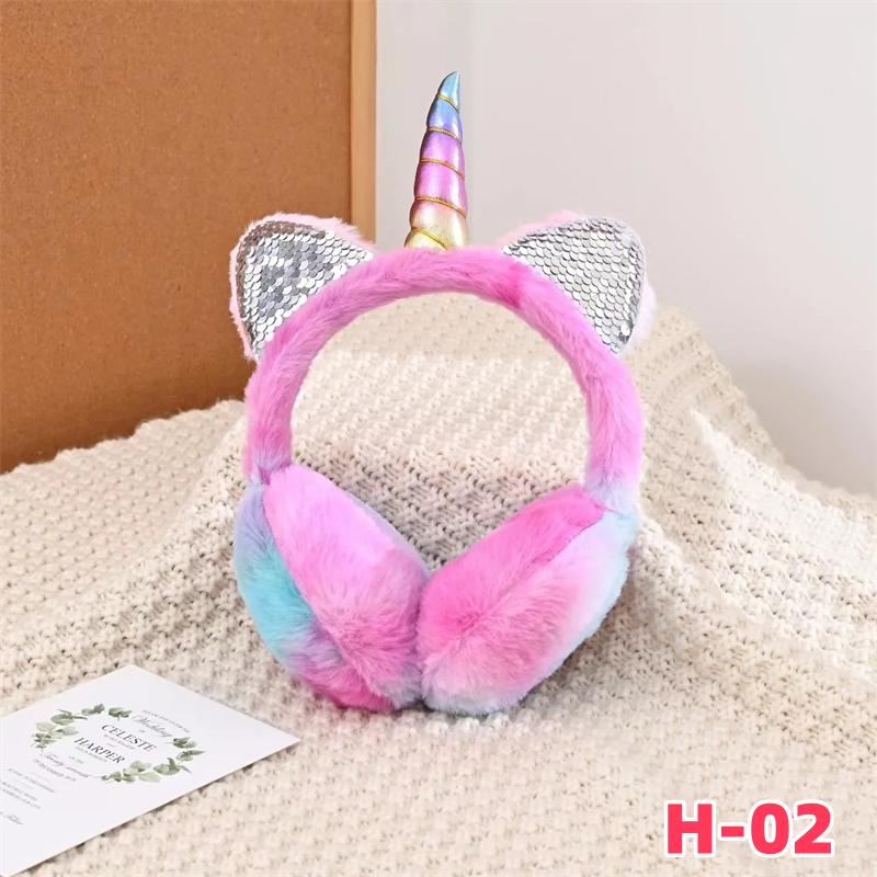 Children Kids Cute Unicorn Earmuffs Sequin Cat Ears Ear-Muffs Cover Winter Warm Fur Plush Headband Women Tie-dye Fluffy Earflap