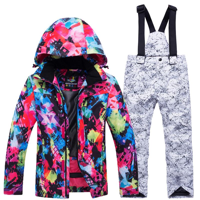 Jungen Mädchen Camouflage Ski Set Winddicht Warm Wasserdicht Outdoor Verdickt Single Board Ski Jacke Hosen