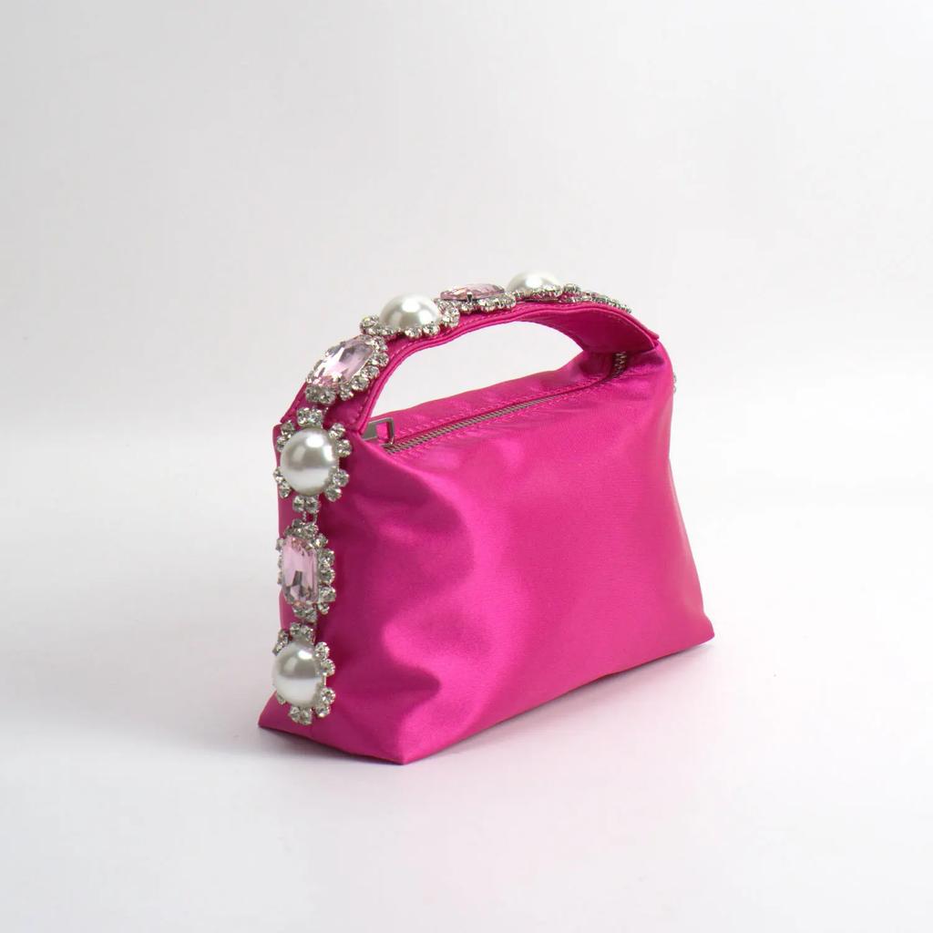 Diamonds Feather Women Handbags Luxury Pearls Party Evening Bags for Women  Designer Satin Square Clutch Wedding Purses Tote