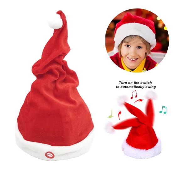Electric Christmas Hat Plush Singing Dancing Santa Hat Funny Light Up Swing Velvet Hat