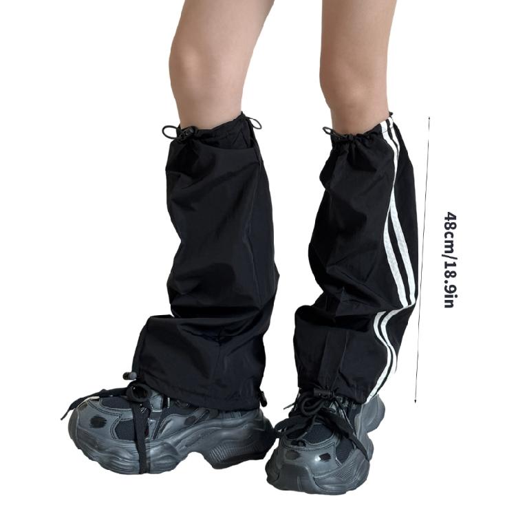 Damen Harajuku Seitliche Doppelt gestreifte Cargo Beinabdeckung mit Kordelzug Motorrad Baggy Fußlose Socken Beinstulpen Gamaschen