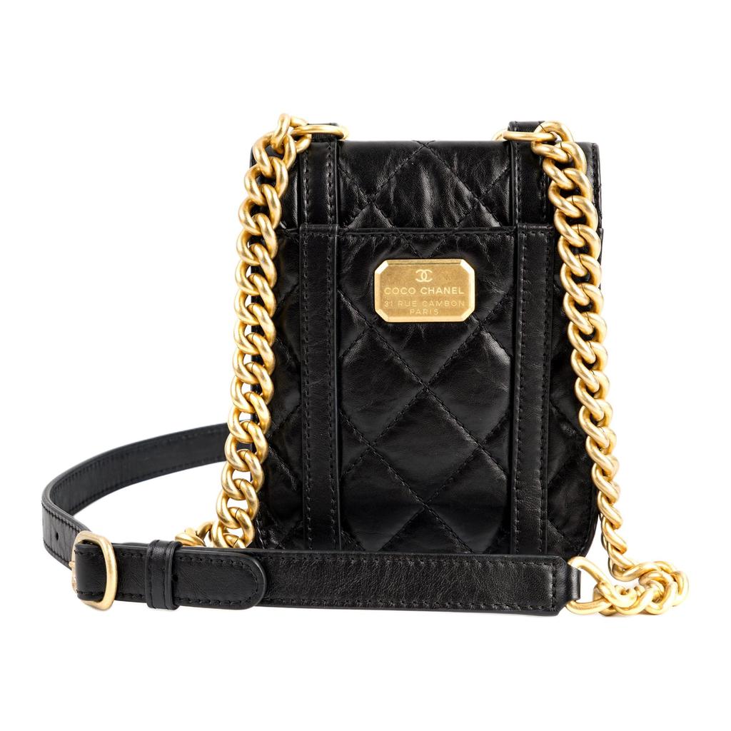 Chanel Calfskin Messenger Bag, Cell Phone Pouch, One Shoulder Handbag, Crossbody Bag Mini Women's Black AS2695-B06361-94305
