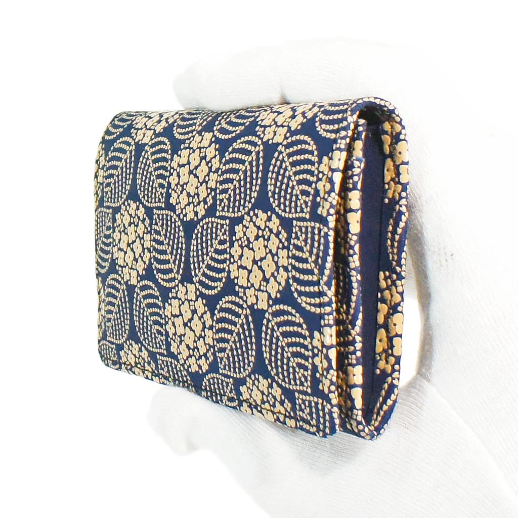 [Inden-ya] Inden Business Card Case, Large Capacity, Deerskin, Navy Blue with White Lacquer, Hydrangea Pattern, 2501-14-174