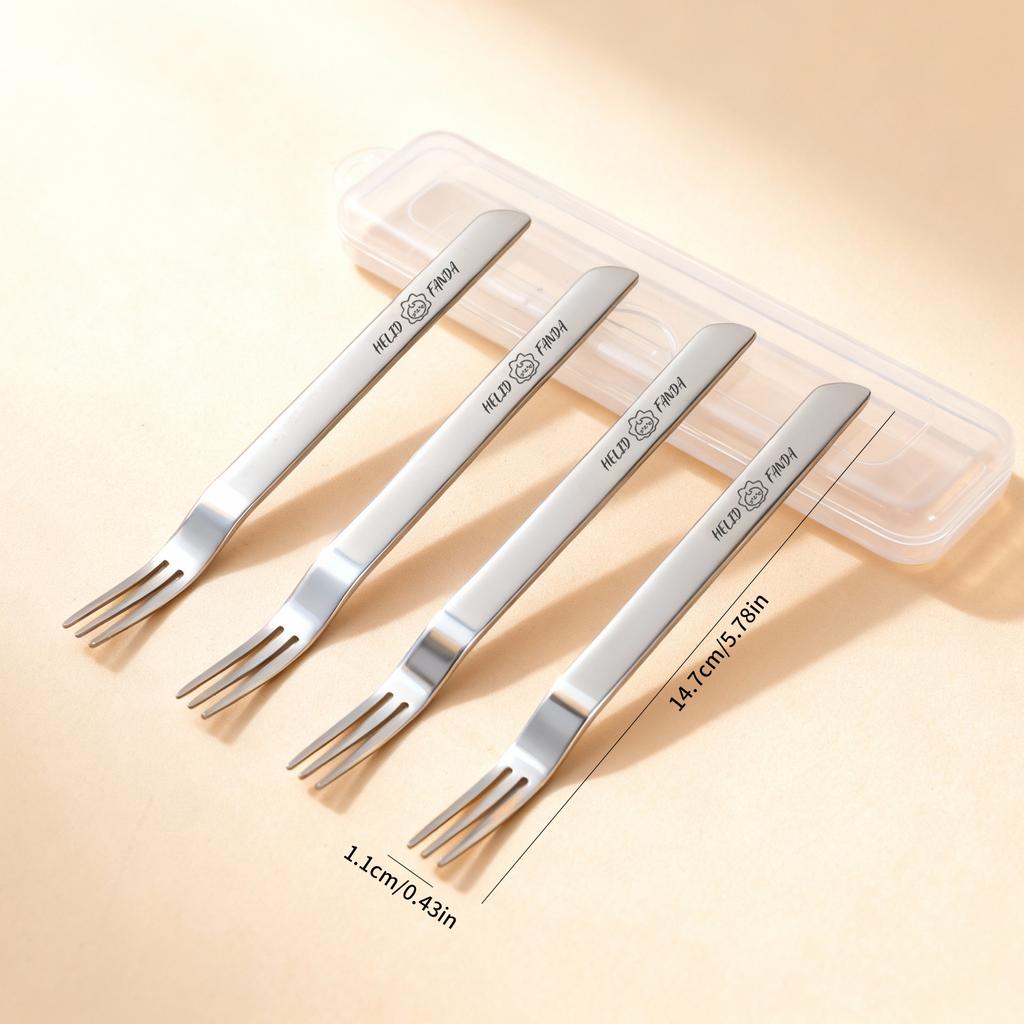 2/4PCS Durable 316 Stainless Steel Fruit Forks Cute Long Handle Dinner Forks 2-In-1 Dual-Purpose Forks Spoon Kitchen Tableware