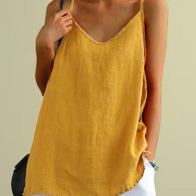 Women's Cotton Linen Camisole Spaghetti Strap Loose Fit Sleeveless Summer Tank Top